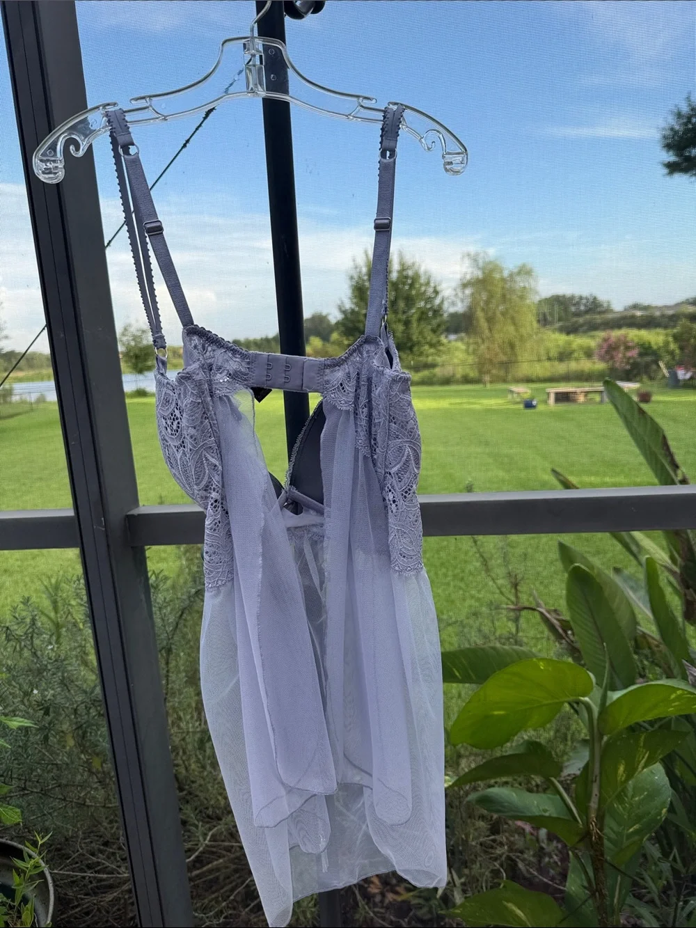 Victoria's Secret Lavender Lace & Sheer Babydoll Chemise with Ribbon Tie